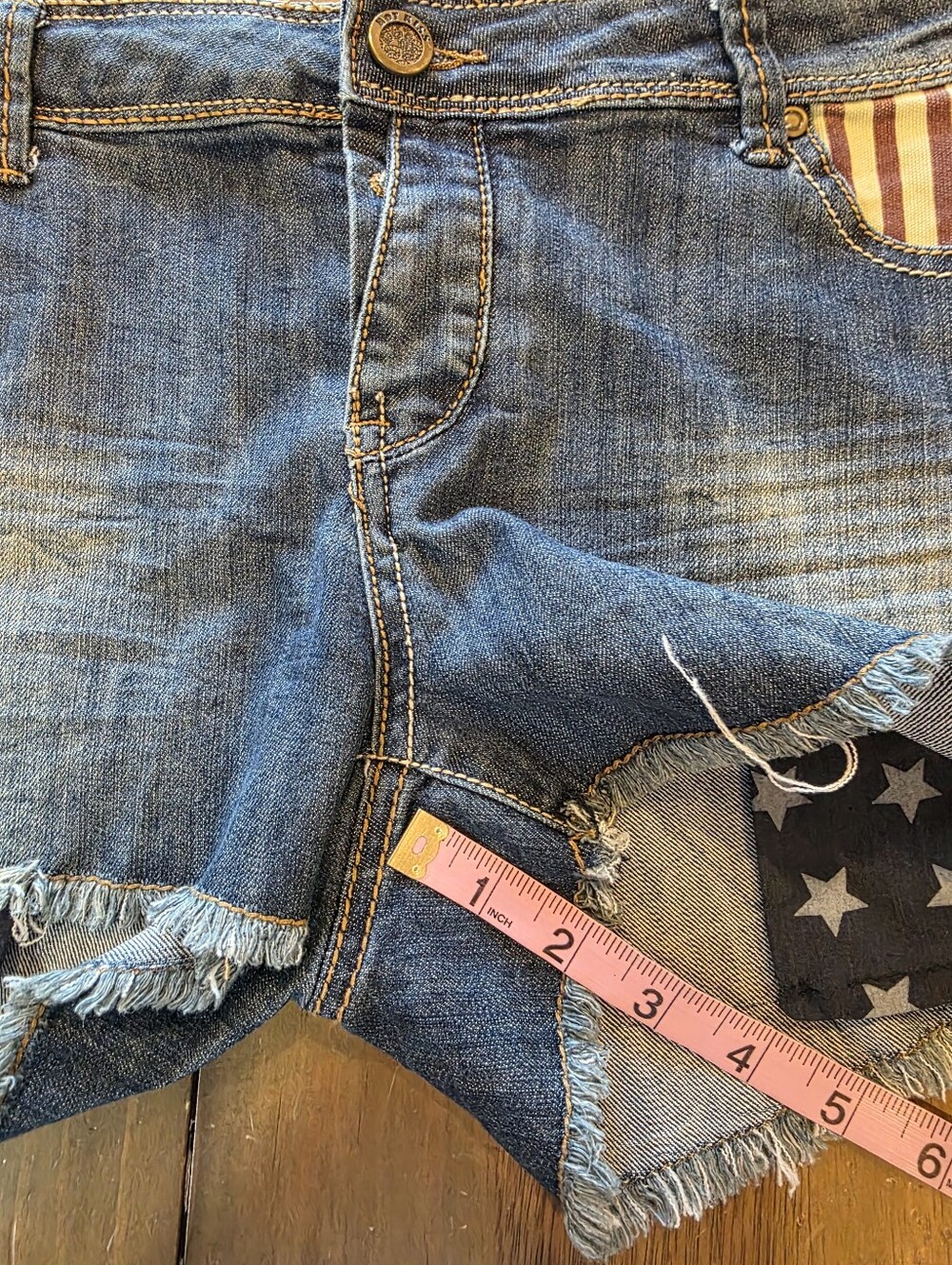 American Flag Jean Shorts Sz 15 America Flag Stars Stripes Patriotic USA Set 2 - Picture 5 of 13